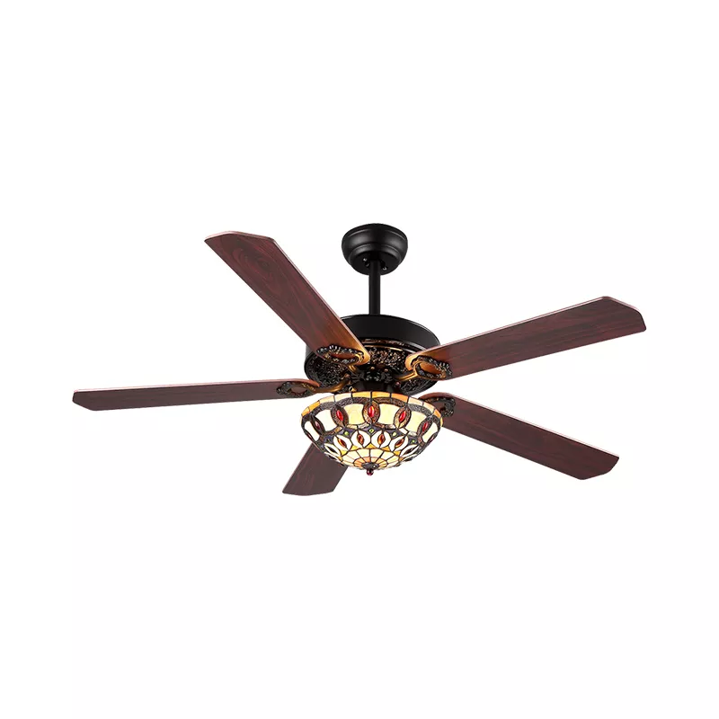 Quạt trần đèn thiết kế 5 cánh gỗ phong cách cổ điển QT-96 - Hình ảnh 2