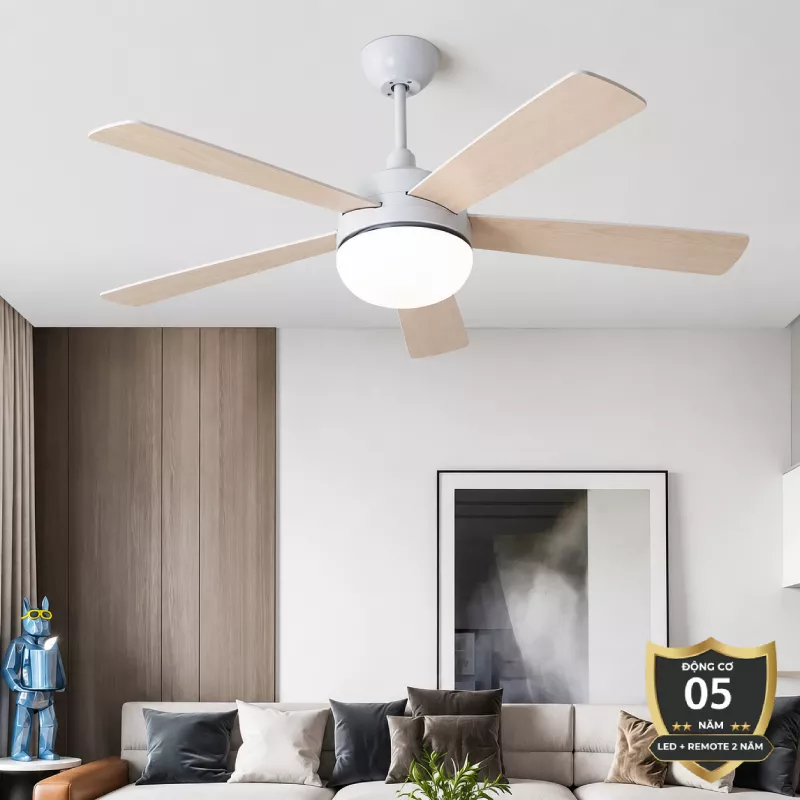 Quạt trần đèn thiết kế 5 cánh gỗ tối giản, hiện đại QT-239