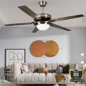 Quạt trần đèn thiết kế 5 cánh kim loại tối giản, hiện đại QT-240