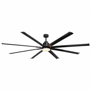 Quạt trần đèn thiết kế 8 cánh kim loại màu đen tối giản, hiện đại QT-243