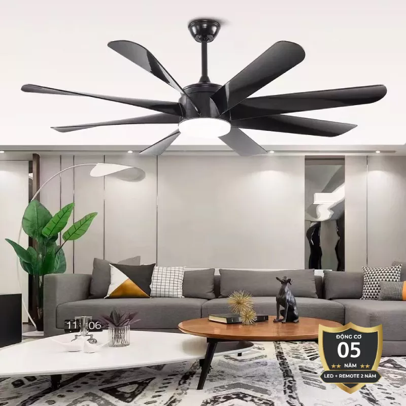 Quạt trần đèn thiết kế 8 cánh, phong cách Bắc Âu QT-35