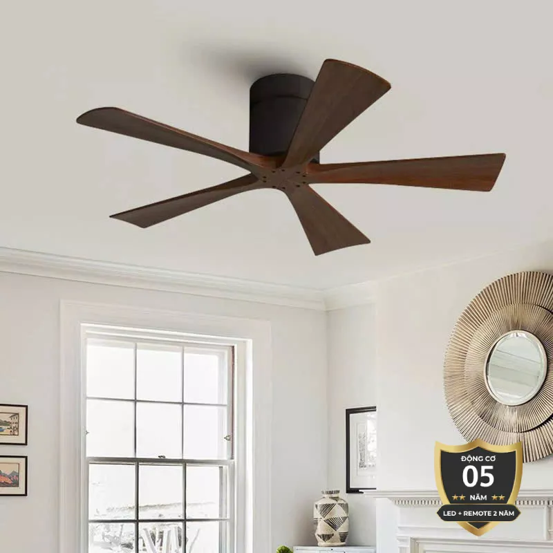 Quạt trần sát trần, thiết kế 5 cánh gỗ tối giản QT-59