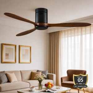Quạt trần thiết kế 3 cánh gỗ tối giản, hiện đại QT-114