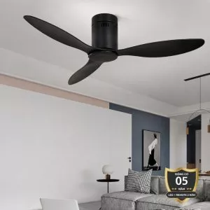 Quạt trần thiết kế 3 cánh màu đen tối giản, hiện đại QT-106