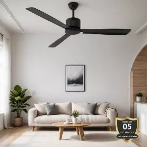 Quạt trần thiết kế 3 cánh màu đen tối giản, hiện đại QT-111