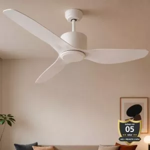 Quạt trần thiết kế 3 cánh màu trắng tối giản, hiện đại QT-109