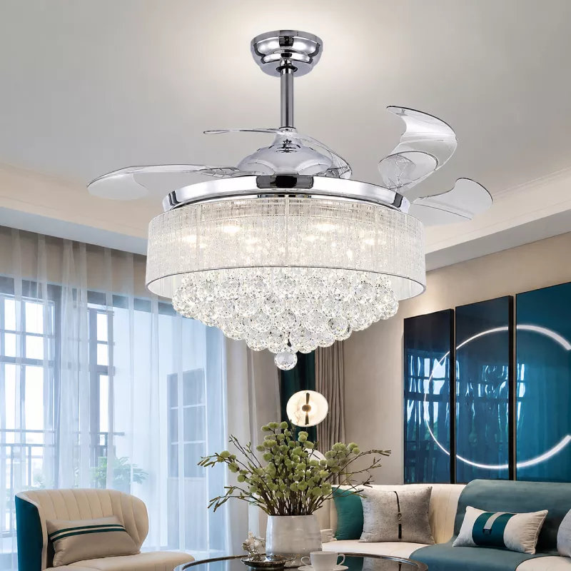 Quạt trần thiết kế 4 cánh tích hợp đèn pha lê sang trọng, hiện đại QT-85