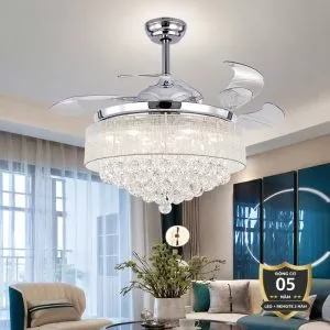 Quạt trần thiết kế 4 cánh tích hợp đèn pha lê sang trọng, hiện đại QT-85