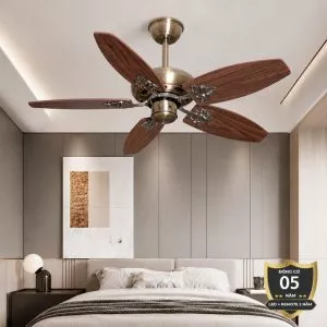 Quạt trần thiết kế 5 cánh gỗ phong cách cổ điển QT-235