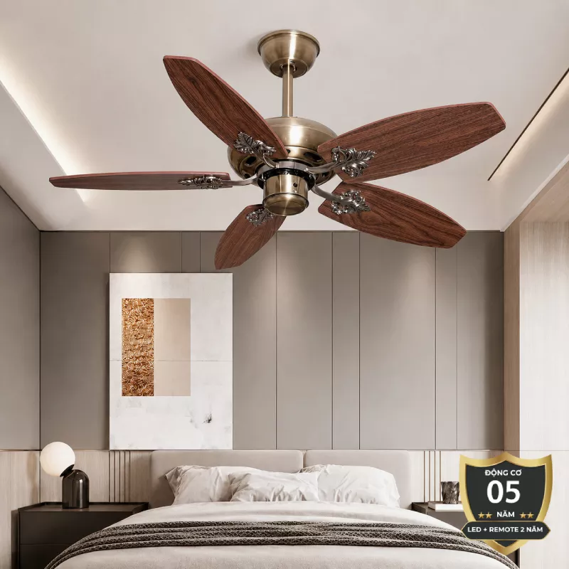 Quạt trần thiết kế 5 cánh gỗ phong cách cổ điển QT-235