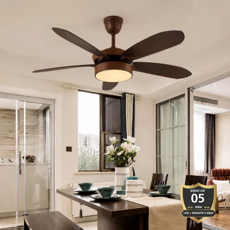Quạt trần thiết kế 5 cánh hiện đại, tích hợp đèn LED cao cấp QT-33