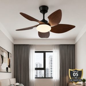Quạt trần đèn thiết kế 5 cánh nhựa màu cacao tối giản, hiện đại QT-212