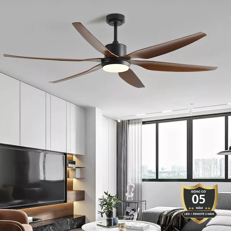 Quạt trần thiết kế 6 cánh lớn, tích hợp đèn Led cao cấp QT-47
