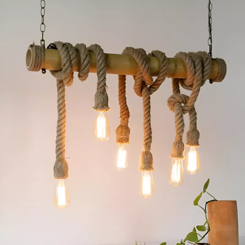 Đèn thả decor - thiết kế ống tre ngang quấn dây thừng TDC-101 - Hình ảnh 2