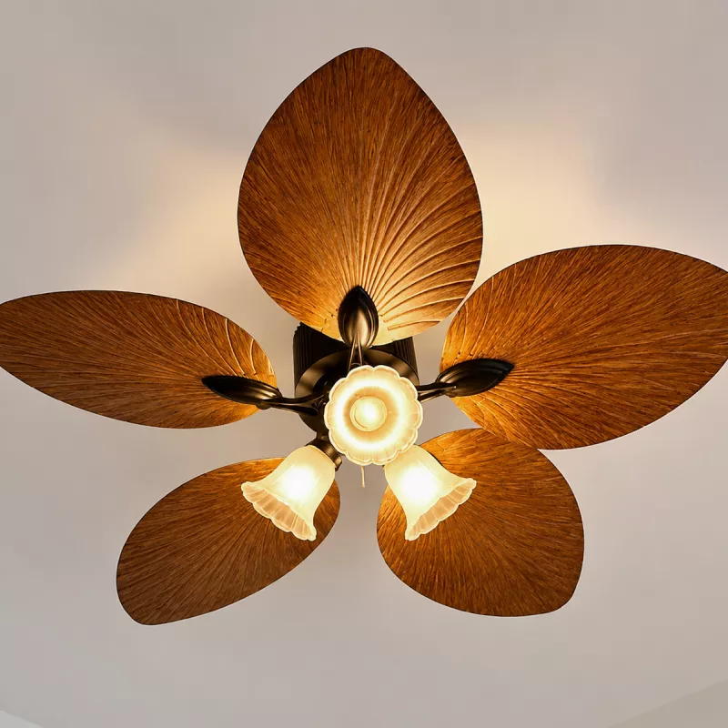 Quạt trần đèn 5 cánh thiết kế hình lá phong cách cổ điển QT-256 - Hình ảnh 3