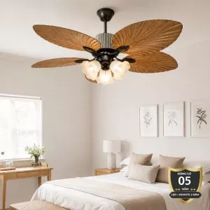 Quạt trần đèn 5 cánh thiết kế hình lá phong cách cổ điển QT-256
