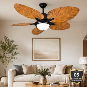 Quạt trần đèn 5 cánh thiết kế hình lá phong cách cổ điển QT-257