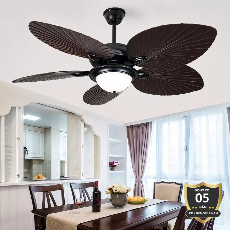 Quạt trần đèn 5 cánh thiết kế hình lá phong cách cổ điển QT-258