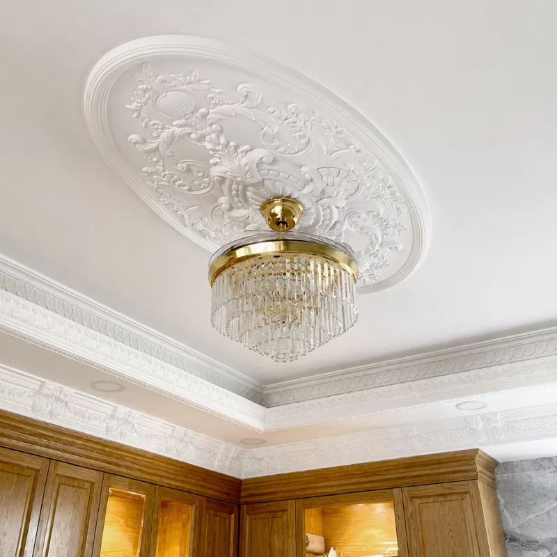 Quạt trần đèn, cánh xếp, phối khung pha lê cao cấp QT-279 - Hình ảnh 3