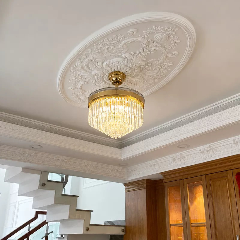 Quạt trần đèn, cánh xếp, phối khung pha lê cao cấp QT-279 - Hình ảnh 4
