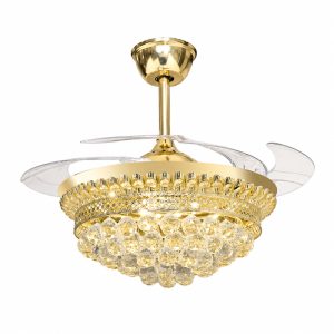 Quạt trần đèn, cánh xếp, phối khung pha lê cao cấp QT-280