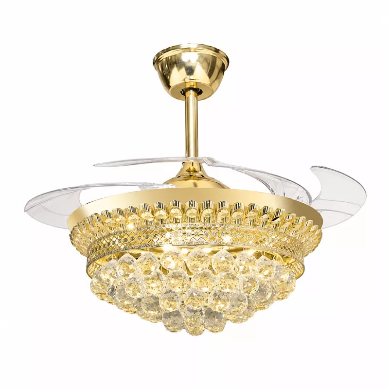 Quạt trần đèn, cánh xếp, phối khung pha lê cao cấp QT-280 - Hình ảnh 2