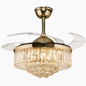Quạt trần đèn, cánh xếp, phối khung pha lê cao cấp QT-281