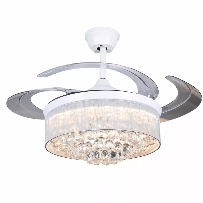Quạt trần đèn, cánh xếp, phối khung pha lê cao cấp QT-284 - Hình ảnh 2