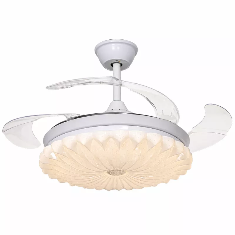 Quạt trần đèn, cánh xếp, phối khung pha lê cao cấp QT-285 - Hình ảnh 2
