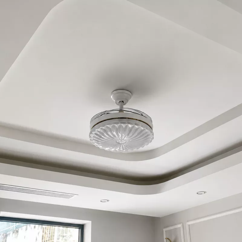 Quạt trần đèn, cánh xếp, phối khung pha lê cao cấp QT-285 - Hình ảnh 3