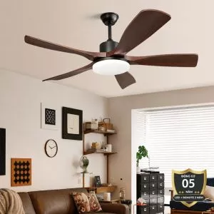 Quạt trần đèn thiết kế 5 cánh nhựa màu cacao tối giản, hiện đại QT-264