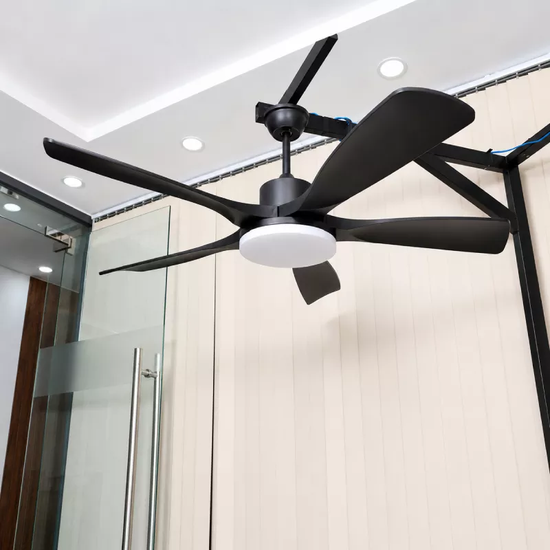 Quạt trần đèn thiết kế 5 cánh nhựa màu đen tối giản, hiện đại QT-266 - Hình ảnh 3