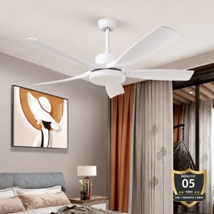 Quạt trần đèn thiết kế 5 cánh nhựa màu trắng tối giản, hiện đại QT-265