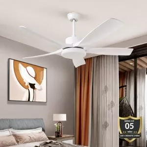 Quạt trần đèn thiết kế 5 cánh nhựa màu trắng tối giản, hiện đại QT-265