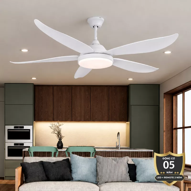 Quạt trần đèn thiết kế 5 cánh nhựa tối giản, hiện đại QT-254