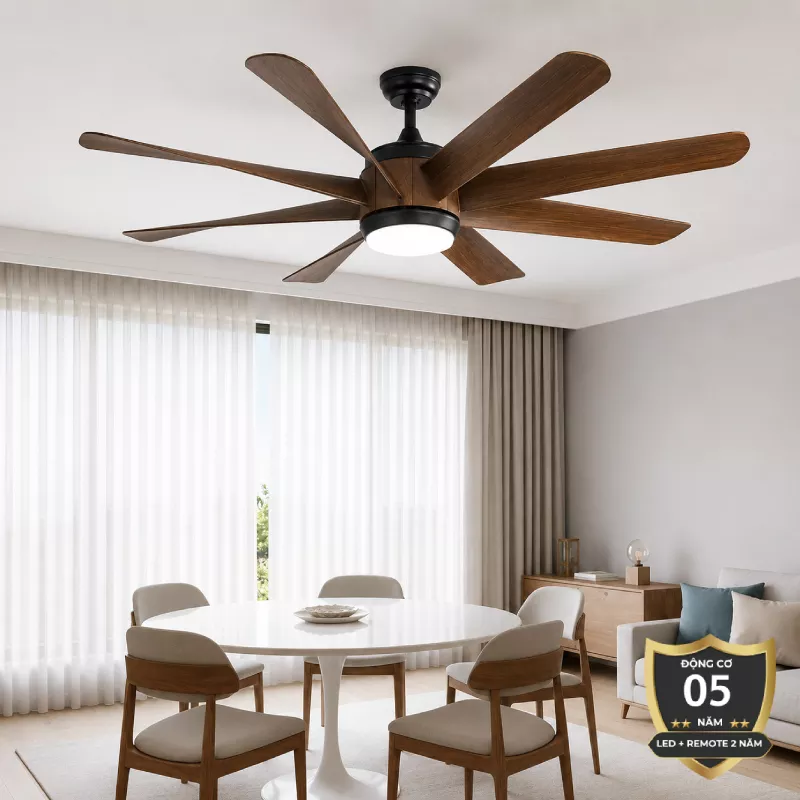 Quạt trần đèn thiết kế 8 cánh nhựa tối giản, hiện đại QT-250