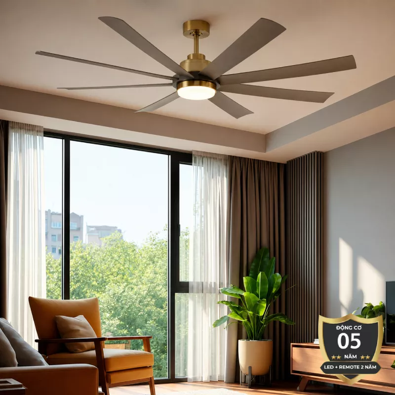 Quạt trần đèn thiết kế 8 cánh nhựa tối giản, hiện đại QT-251