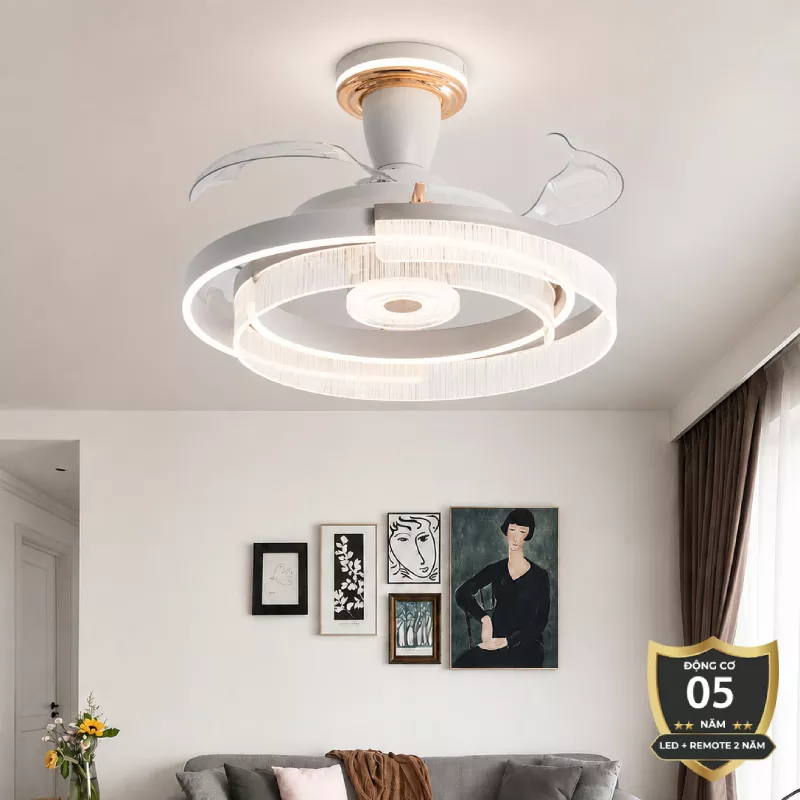 Quạt trần đèn thiết kế cánh nhựa tối giản, hiện đại QT-278