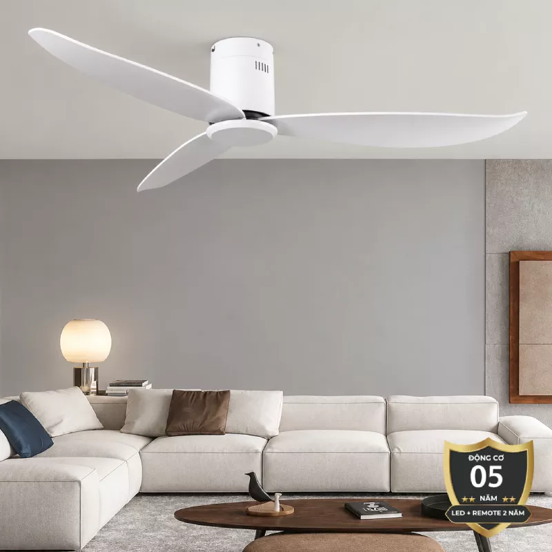 Quạt trần thiết kế 3 cánh nhựa màu trắng tối giản, hiện đại QT-287